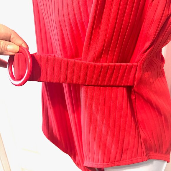 Shade & Shore Women's One Piece Red Ribbed Belted Front Swimsuit-X Large-Adjust - Picture 7 of 14